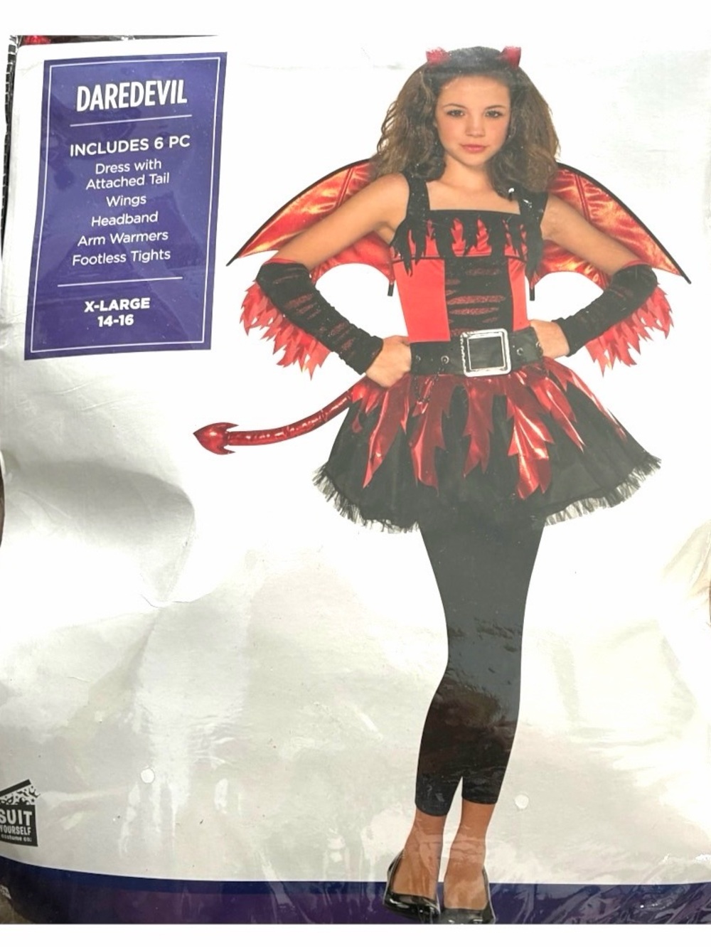 Daredevil Halloween Devil Costume 6 Pc Girls Extra Large 14-16 XL Tail Horns